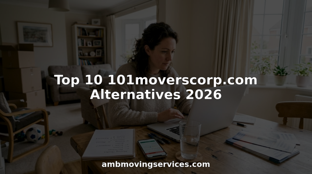 Woman comparing moving services at home table