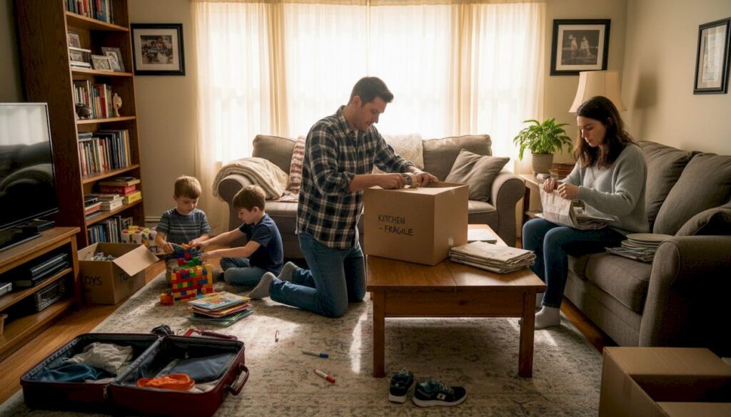 Family packing boxes for long-distance move