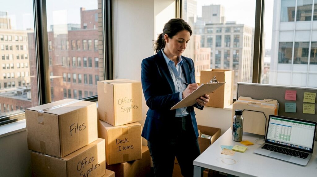 Business manager preparing office for relocation