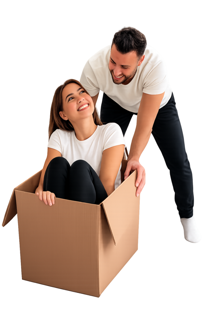 person in a cardboard box