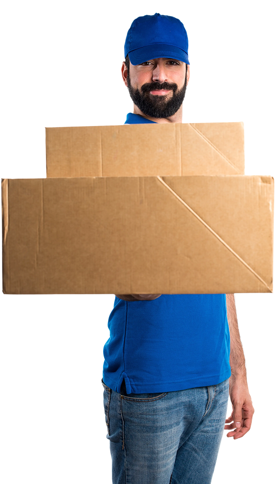 Person holding card boxes