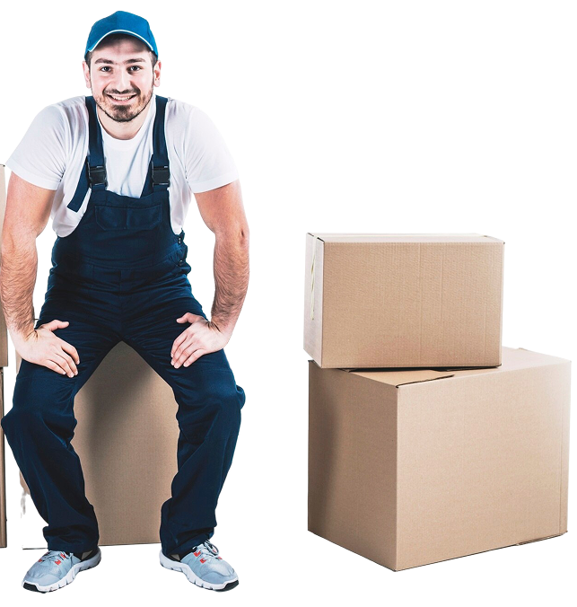 Person sitting on carboard boxes