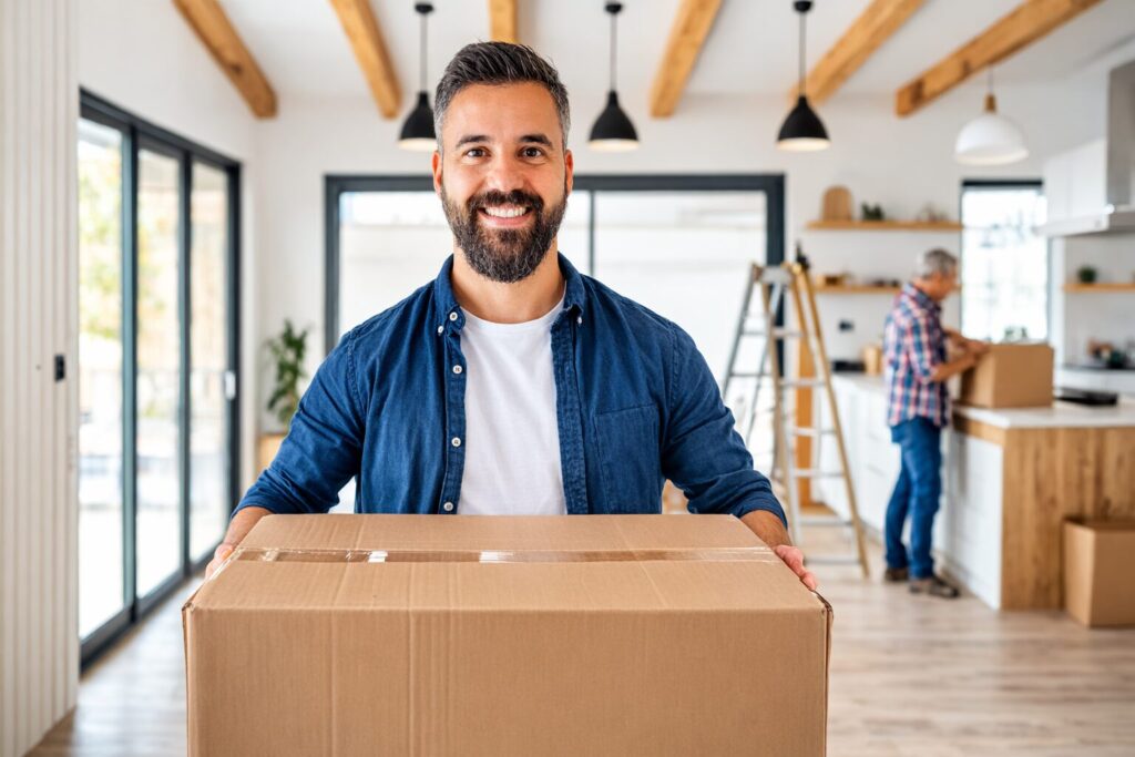 Person holding a cardboard box