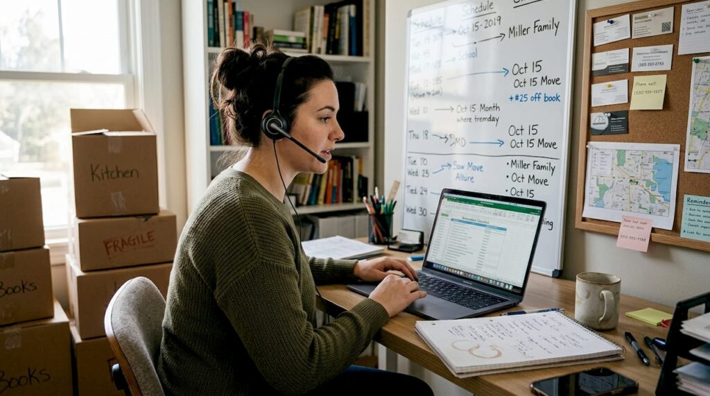 Moving coordinator overseeing relocation tasks