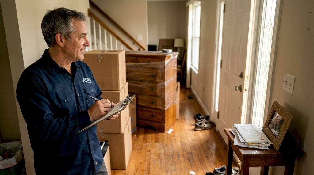 Mover assessing items for in-home estimate