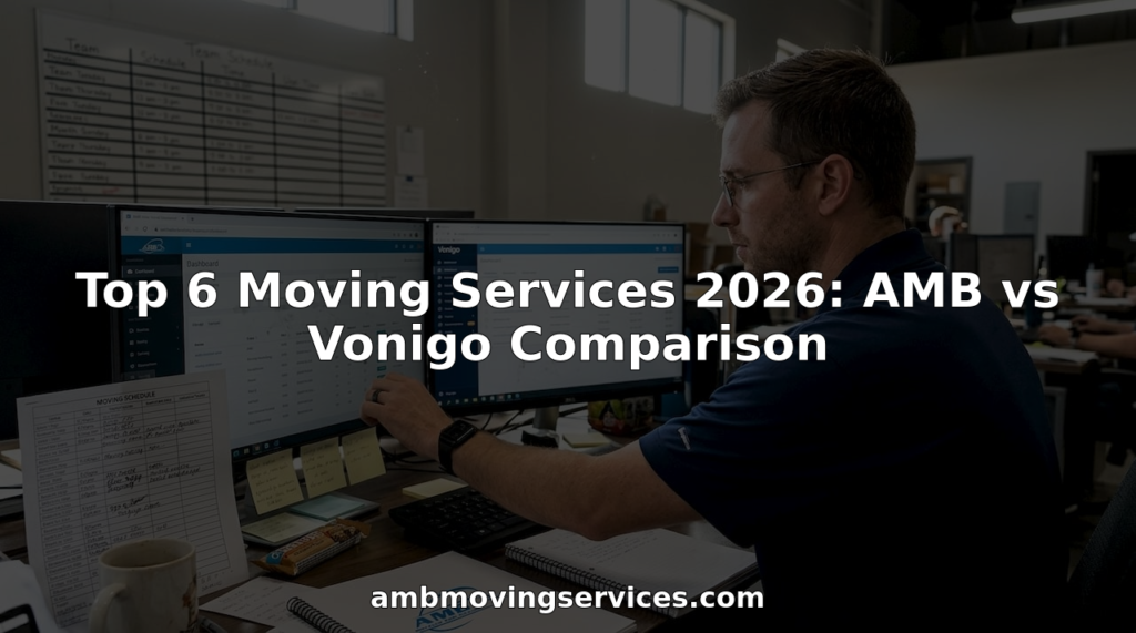 Manager compares AMB and Vonigo dashboards at desk