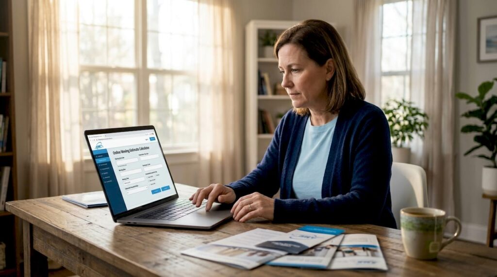 Person using laptop for moving cost estimate