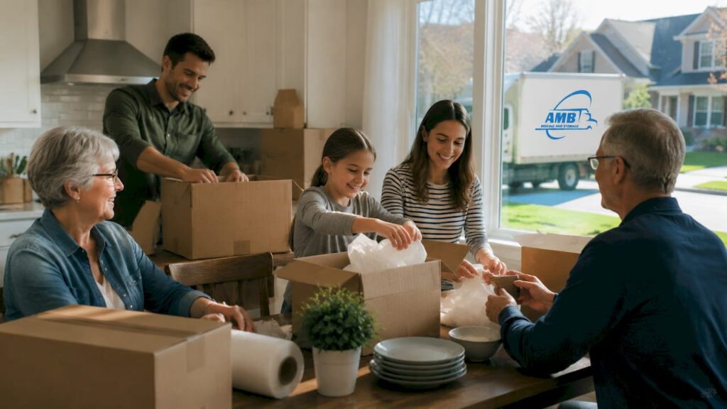 Family preparing for long distance move at home