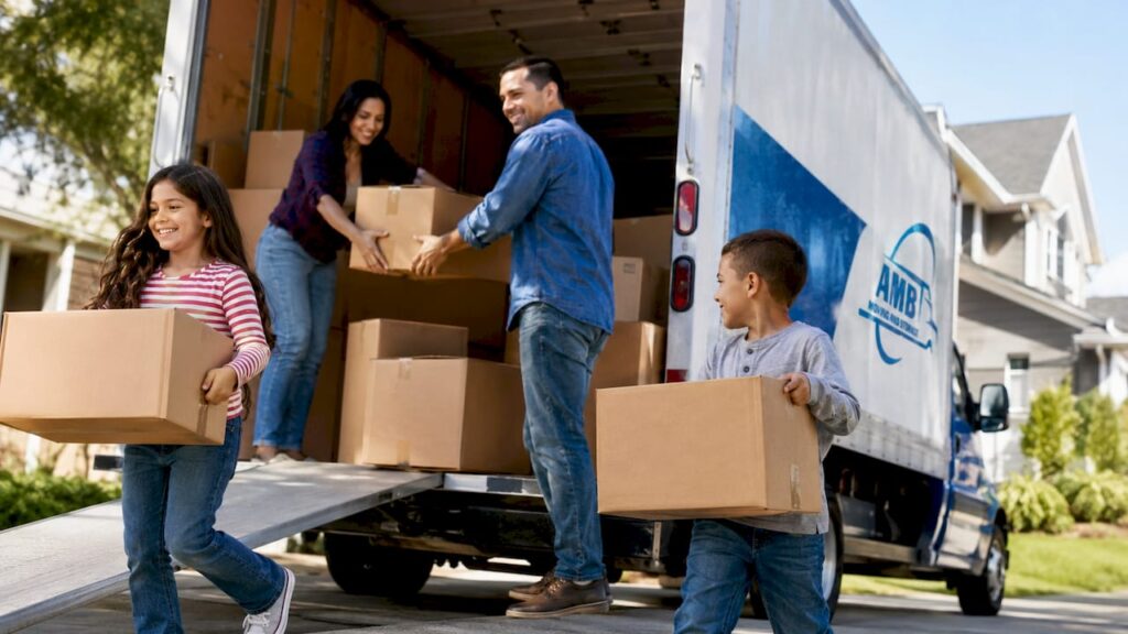 Family loading moving truck for long distance move