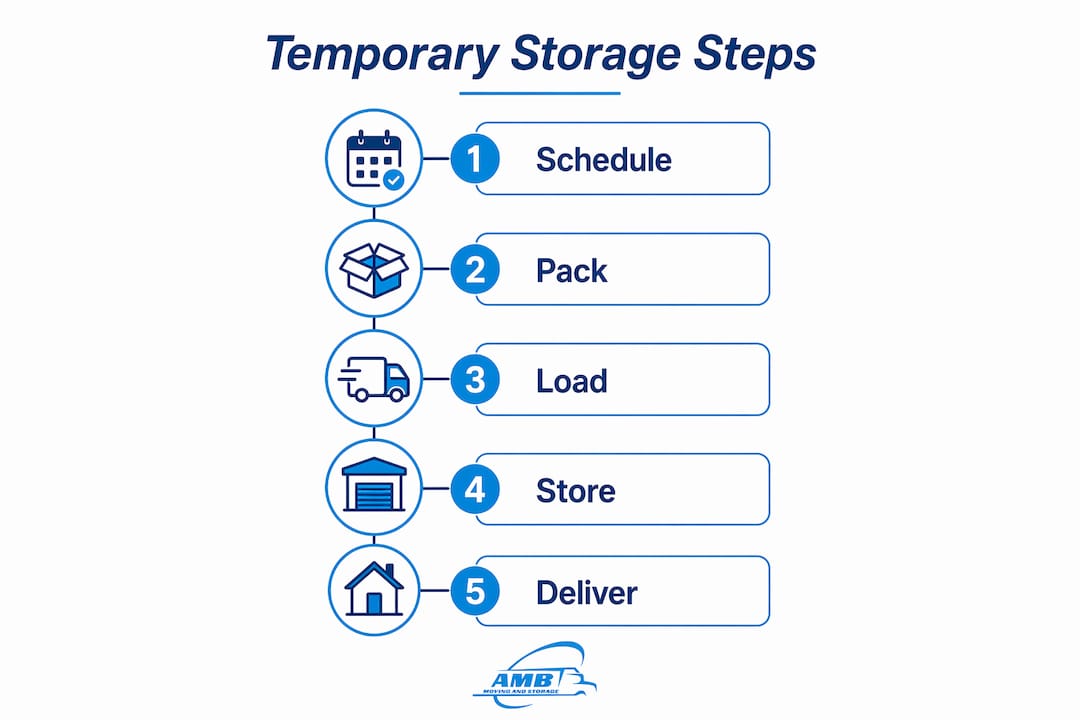 Infographic illustrating steps in temporary storage process