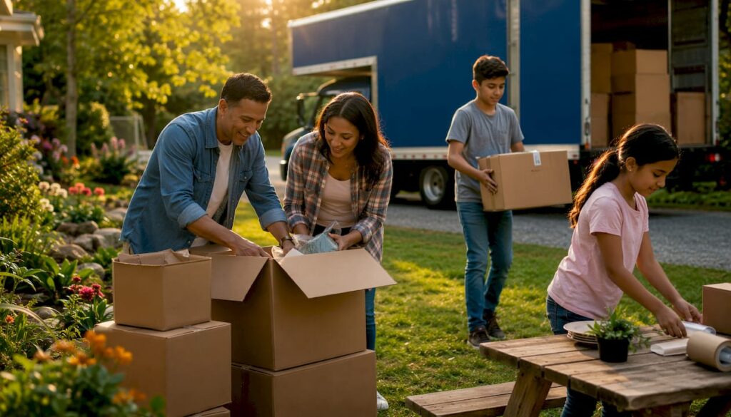 Family packing for interstate move outdoors