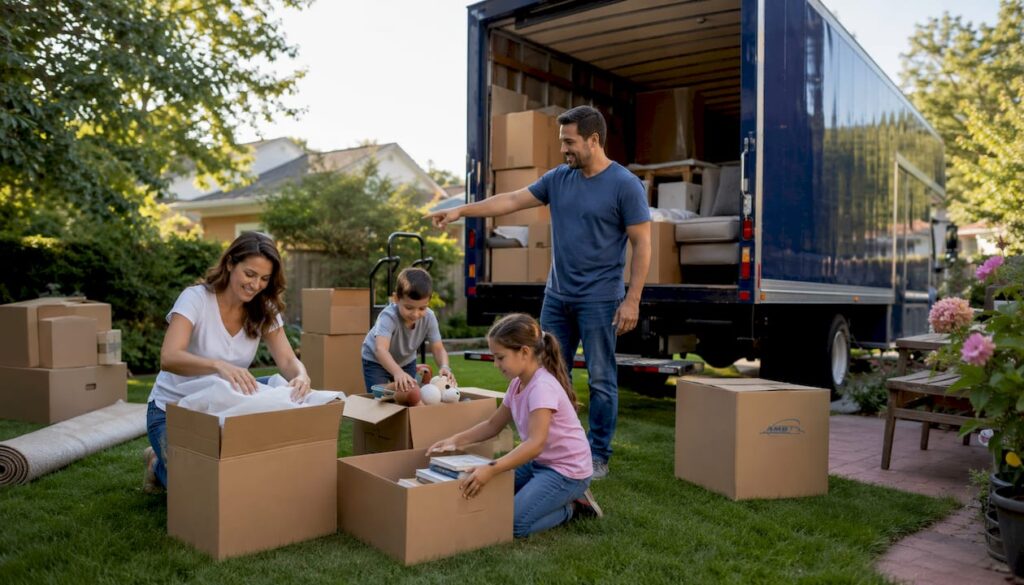 Family packing for interstate move outdoors