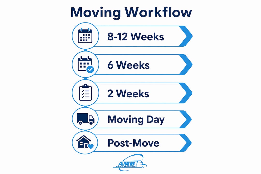 Infographic showing moving workflow timeline steps