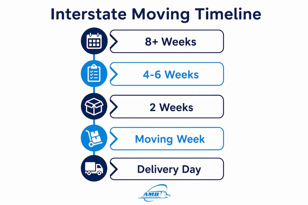 Infographic showing interstate moving timeline steps