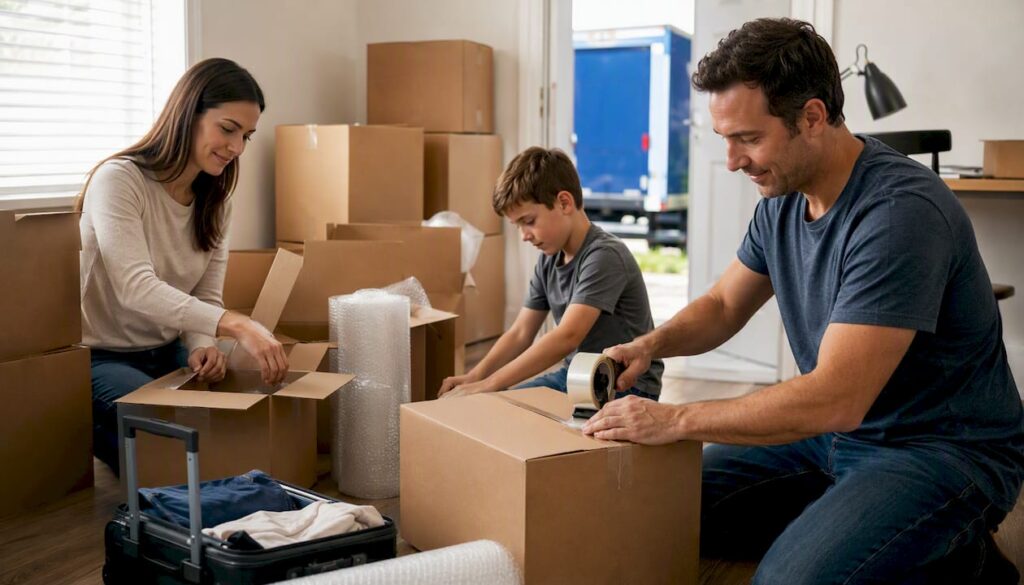 Family packing boxes for interstate move
