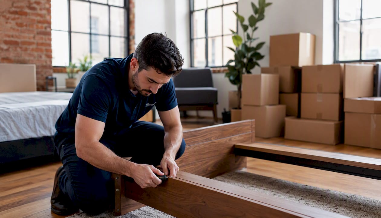 Mover disassembling bed frame carefully