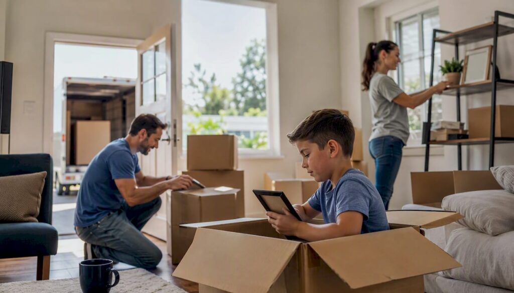 Family packing boxes for long-distance move