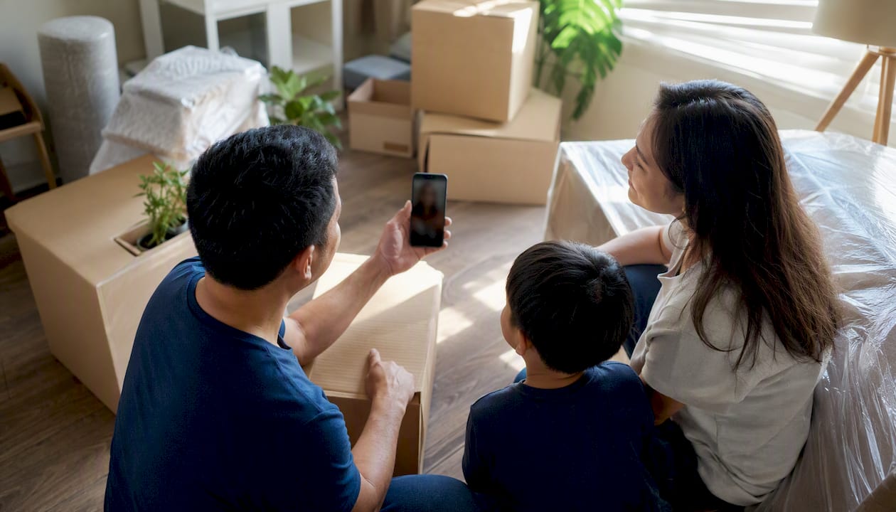Family performing live video moving survey