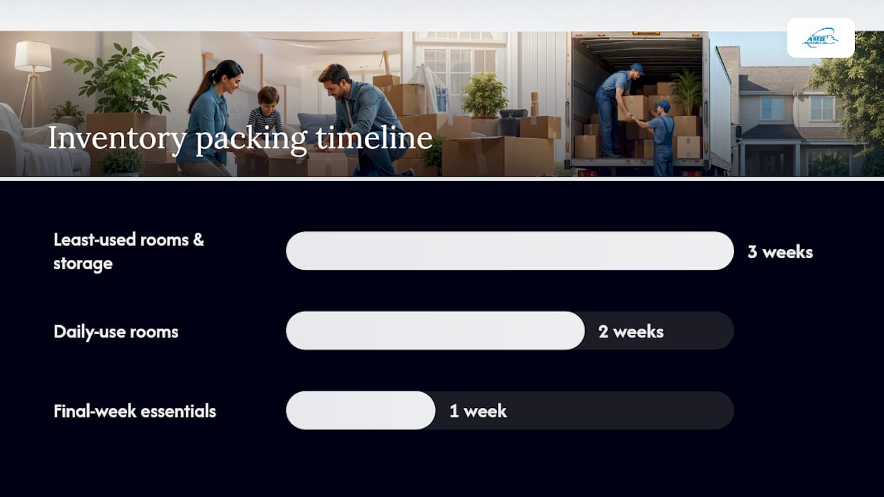 Moving inventory timeline and room prioritization diagram
