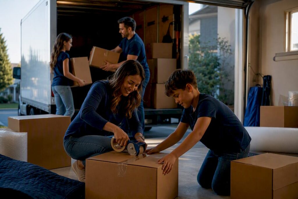 Family packing boxes for interstate move