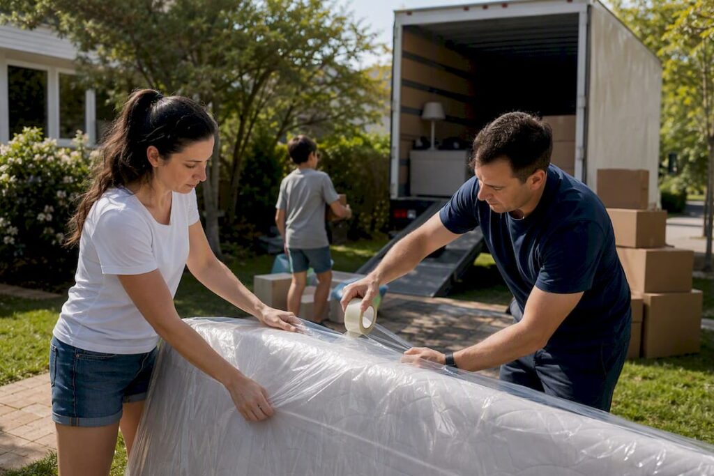 Family packing mattress for moving