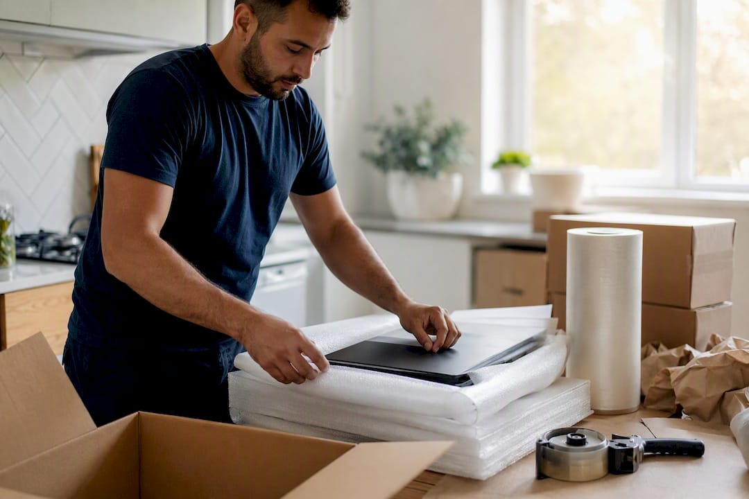 Mover wrapping fragile electronics for transit