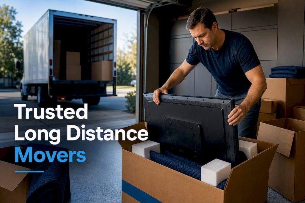 Homeowner safely packing television for move