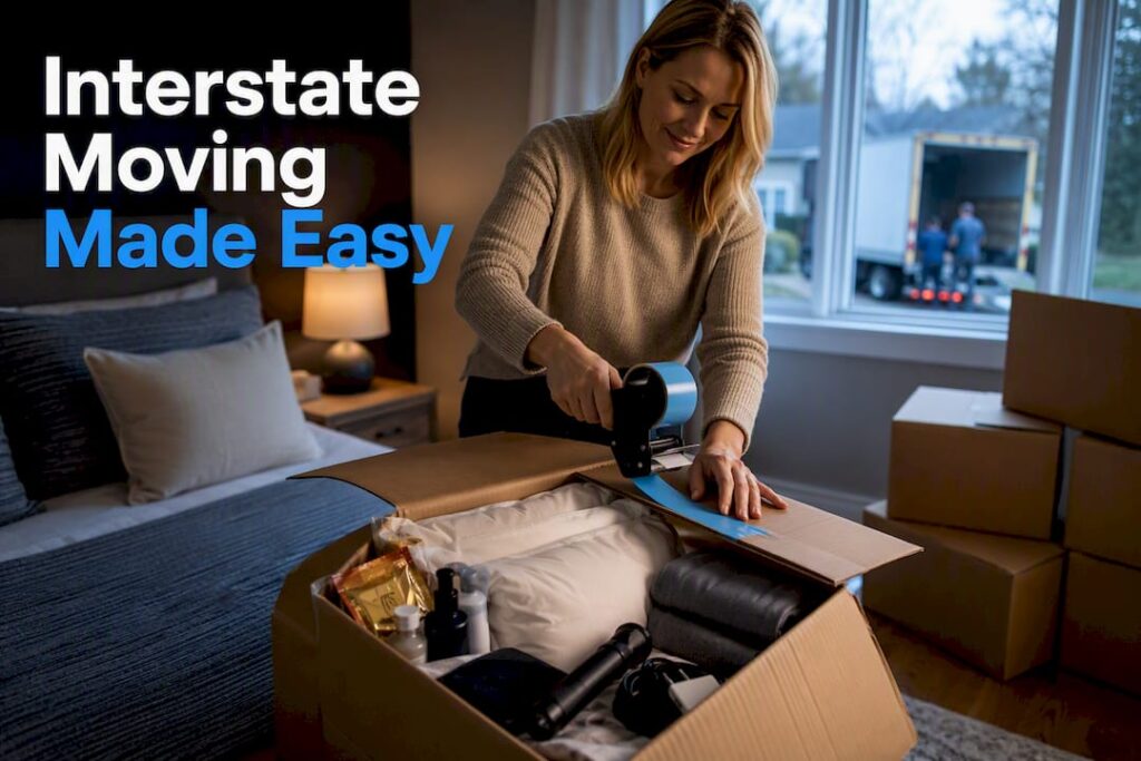 Homeowner preparing a first-night moving box