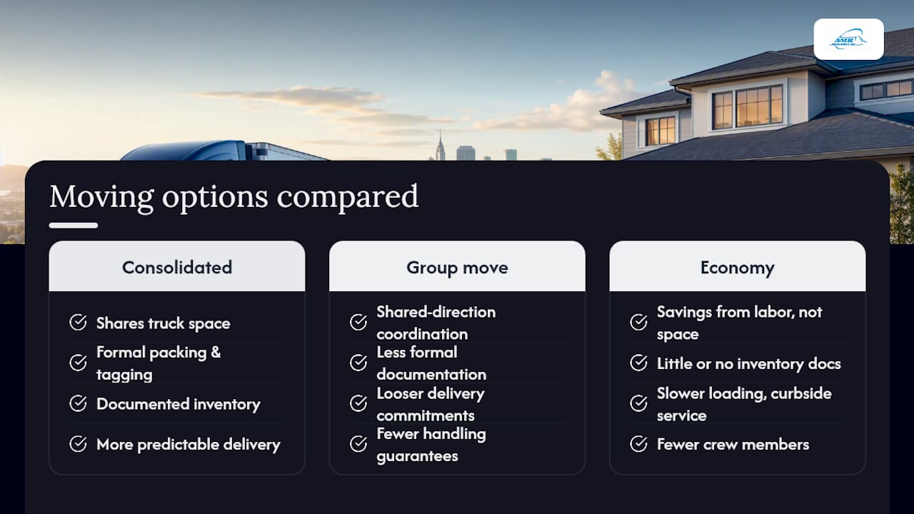 Comparison of three interstate moving options
