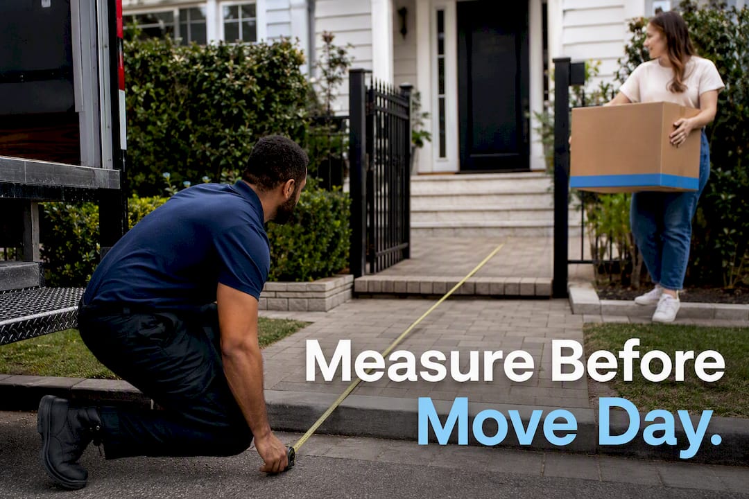Homeowner measuring moving route to front door