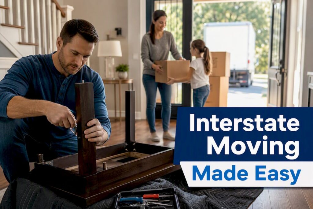 Homeowner disassembling furniture before interstate move