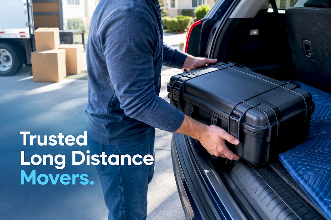 Locked hard-sided case in vehicle cargo area