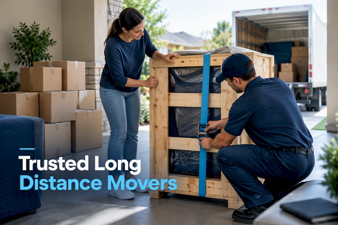 Mover securing specialty item in wooden crate