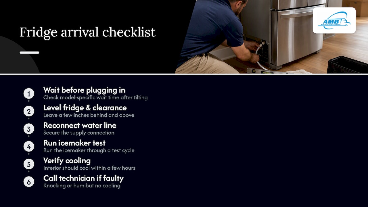 Refrigerator setup and cooling checklist