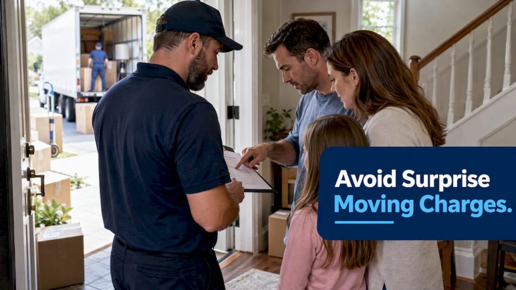 Family reviewing moving charges before interstate relocation