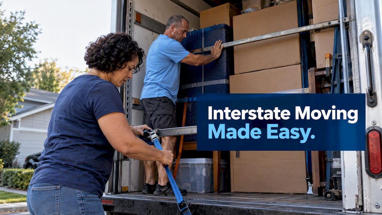 Homeowners checking moving truck cargo straps