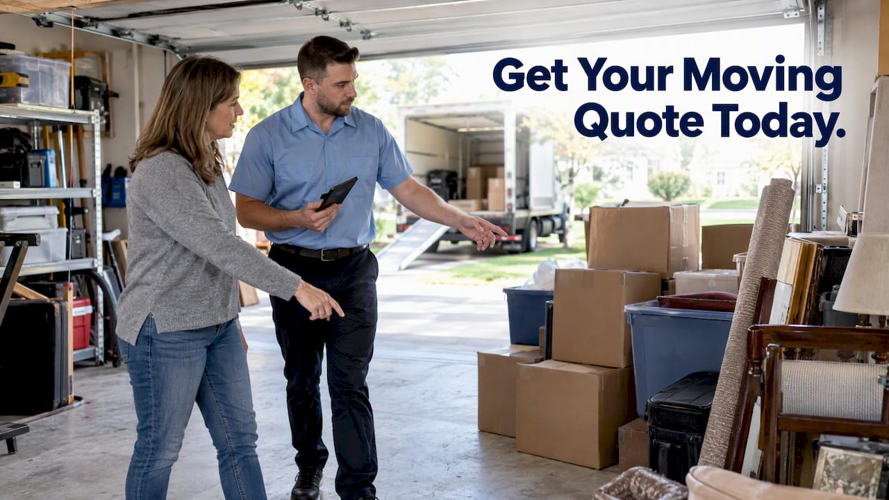 Homeowner and estimator reviewing garage inventory